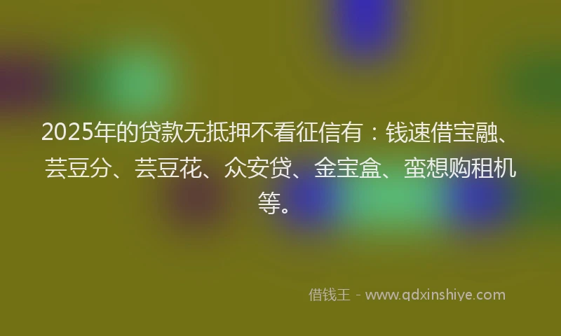 2025年的贷款无抵押不看征信有：钱速借宝融、芸豆分、芸豆花、众安贷、金宝盒、蛮想购租机等。