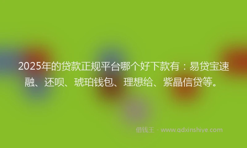 2025年的贷款正规平台哪个好下款有：易贷宝速融、还呗、琥珀钱包、理想给、紫晶信贷等。