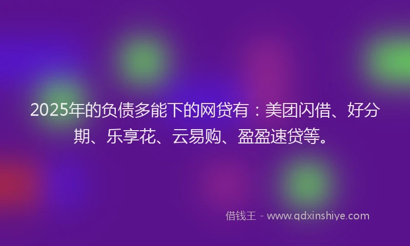 2025年的负债多能下的网贷有：美团闪借、好分期、乐享花、云易购、盈盈速贷等。