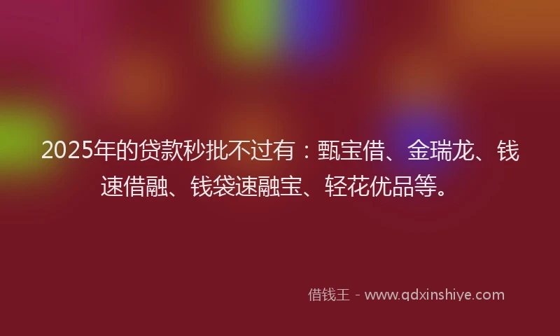 2025年的贷款秒批不过有：甄宝借、金瑞龙、钱速借融、钱袋速融宝、轻花优品等。