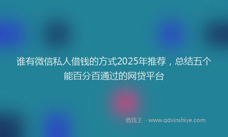 谁有微信私人借钱的方式2025年推荐，总结五个能百分百通过的网贷平台