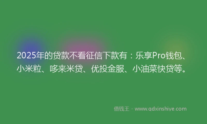 2025年的贷款不看征信下款有：乐享Pro钱包、小米粒、哆来米贷、优投金服、小油菜快贷等。