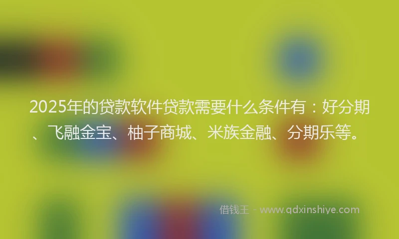 2025年的贷款软件贷款需要什么条件有：好分期、飞融金宝、柚子商城、米族金融、分期乐等。
