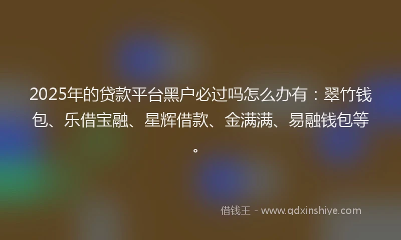 2025年的贷款平台黑户必过吗怎么办有：翠竹钱包、乐借宝融、星辉借款、金满满、易融钱包等。