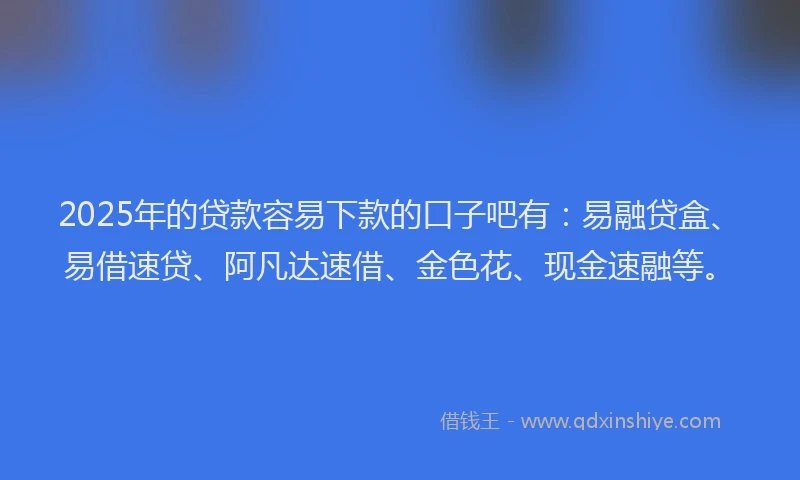 2025年的贷款容易下款的口子吧有：易融贷盒、易借速贷、阿凡达速借、金色花、现金速融等。