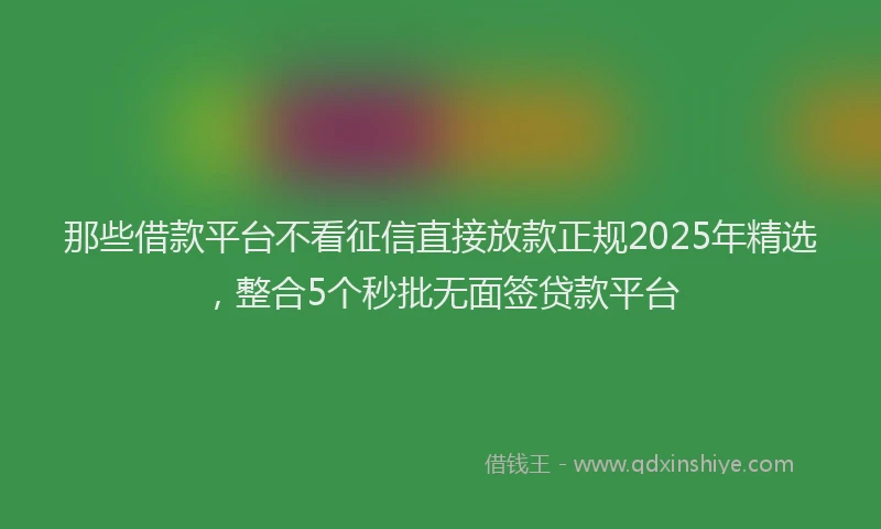 那些借款平台不看征信直接放款正规2025年精选，整合5个秒批无面签贷款平台