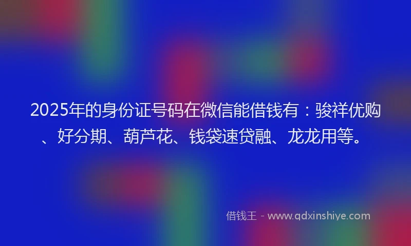 2025年的身份证号码在微信能借钱有：骏祥优购、好分期、葫芦花、钱袋速贷融、龙龙用等。