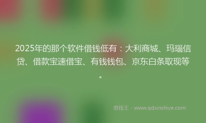 2025年的那个软件借钱低有：大利商城、玛瑙信贷、借款宝速借宝、有钱钱包、京东白条取现等。