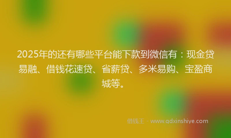 2025年的还有哪些平台能下款到微信有：现金贷易融、借钱花速贷、省薪贷、多米易购、宝盈商城等。