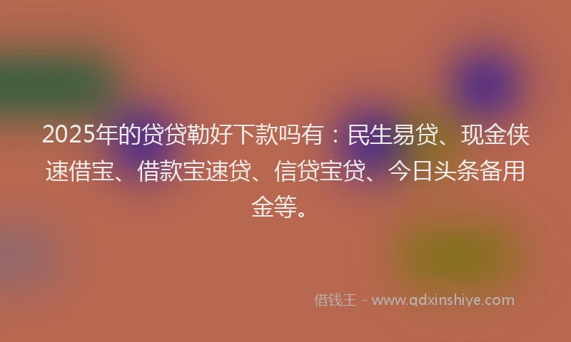 2025年的贷贷勒好下款吗有：民生易贷、现金侠速借宝、借款宝速贷、信贷宝贷、今日头条备用金等。