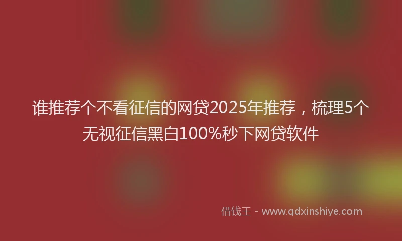 谁推荐个不看征信的网贷2025年推荐，梳理5个无视征信黑白100%秒下网贷软件