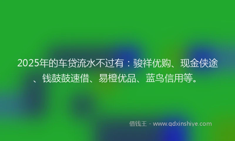 2025年的车贷流水不过有：骏祥优购、现金侠途、钱鼓鼓速借、易橙优品、蓝鸟信用等。