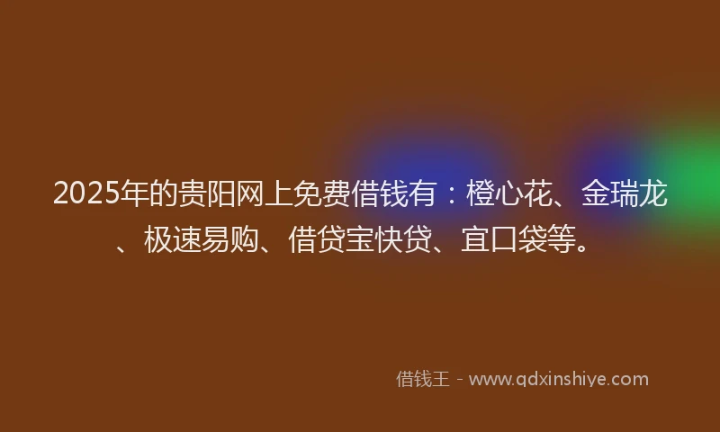 2025年的贵阳网上免费借钱有：橙心花、金瑞龙、极速易购、借贷宝快贷、宜口袋等。