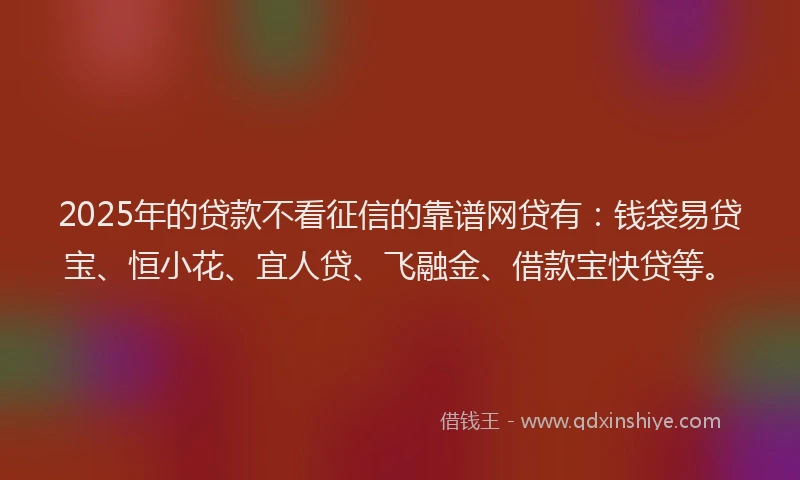 2025年的贷款不看征信的靠谱网贷有：钱袋易贷宝、恒小花、宜人贷、飞融金、借款宝快贷等。