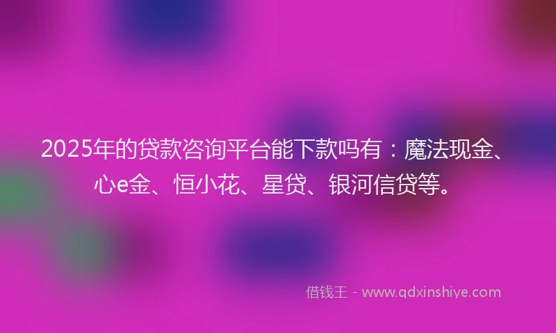 2025年的贷款咨询平台能下款吗有：魔法现金、心e金、恒小花、星贷、银河信贷等。