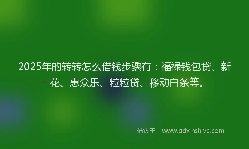 2025年的转转怎么借钱步骤有：福禄钱包贷、新一花、惠众乐、粒粒贷、移动白条等。