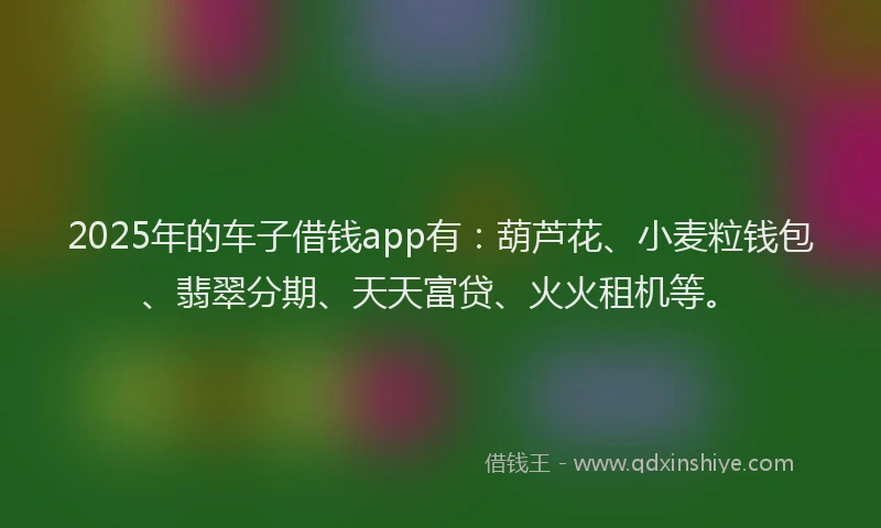 2025年的车子借钱app有：葫芦花、小麦粒钱包、翡翠分期、天天富贷、火火租机等。