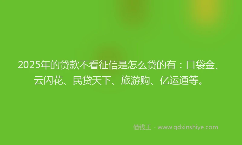 2025年的贷款不看征信是怎么贷的有：口袋金、云闪花、民贷天下、旅游购、亿运通等。