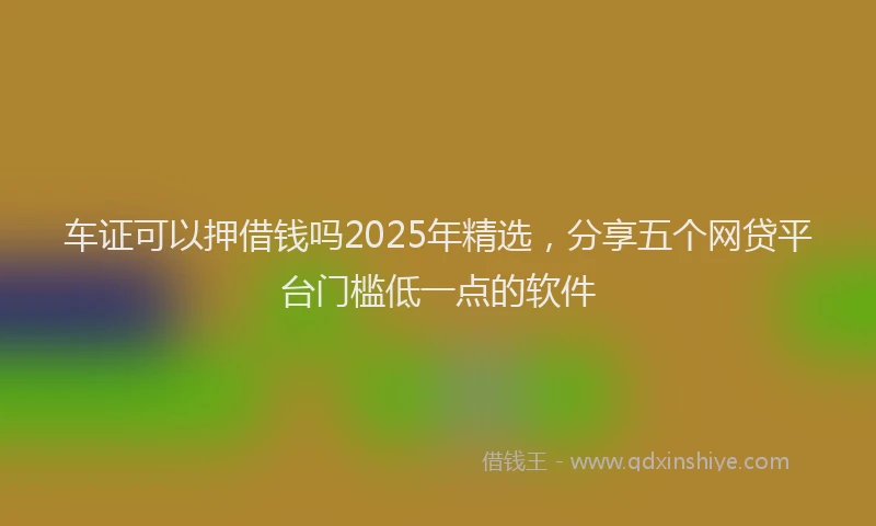 车证可以押借钱吗2025年精选，分享五个网贷平台门槛低一点的软件