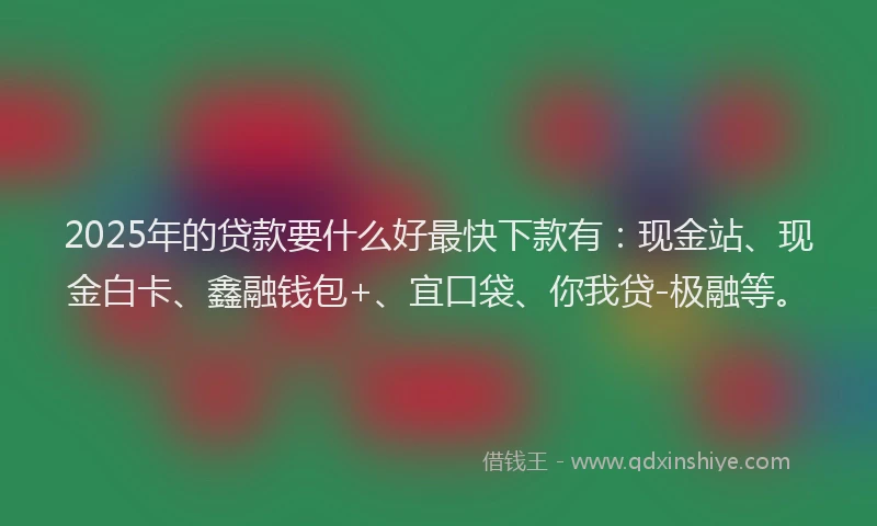 2025年的贷款要什么好最快下款有：现金站、现金白卡、鑫融钱包+、宜口袋、你我贷-极融等。