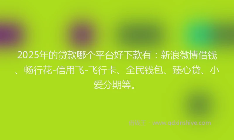 2025年的贷款哪个平台好下款有：新浪微博借钱、畅行花-信用飞-飞行卡、全民钱包、臻心贷、小爱分期等。