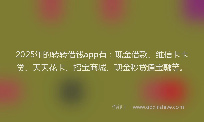2025年的转转借钱app有：现金借款、维信卡卡贷、天天花卡、招宝商城、现金秒贷通宝融等。