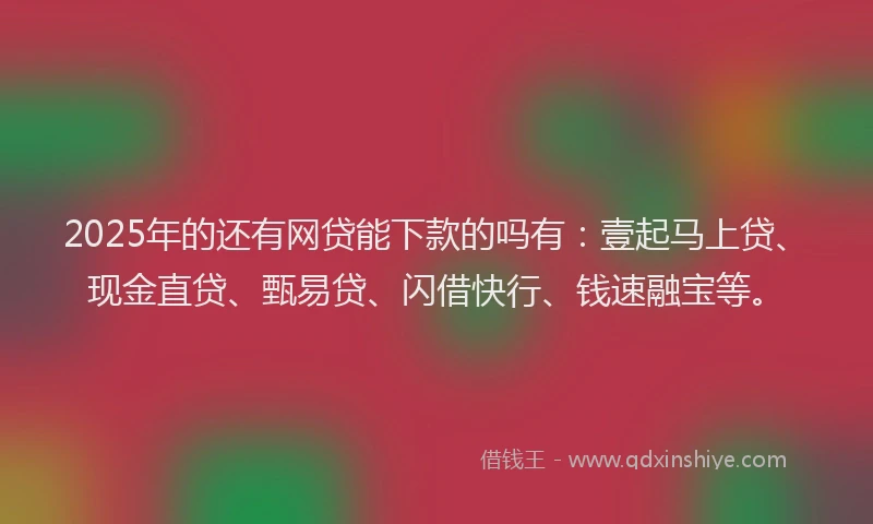 2025年的还有网贷能下款的吗有：壹起马上贷、现金直贷、甄易贷、闪借快行、钱速融宝等。