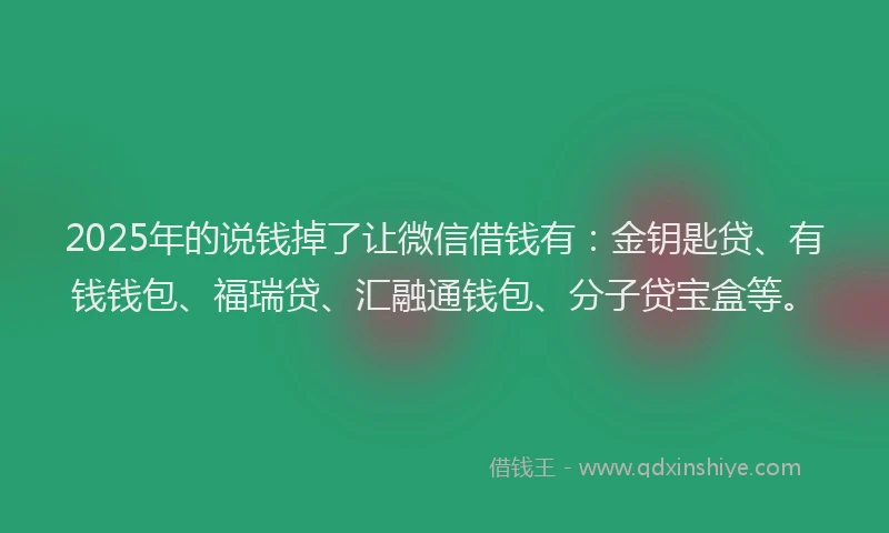 2025年的说钱掉了让微信借钱有：金钥匙贷、有钱钱包、福瑞贷、汇融通钱包、分子贷宝盒等。