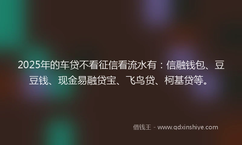 2025年的车贷不看征信看流水有：信融钱包、豆豆钱、现金易融贷宝、飞鸟贷、柯基贷等。