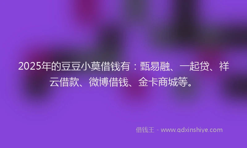 2025年的豆豆小莫借钱有：甄易融、一起贷、祥云借款、微博借钱、金卡商城等。