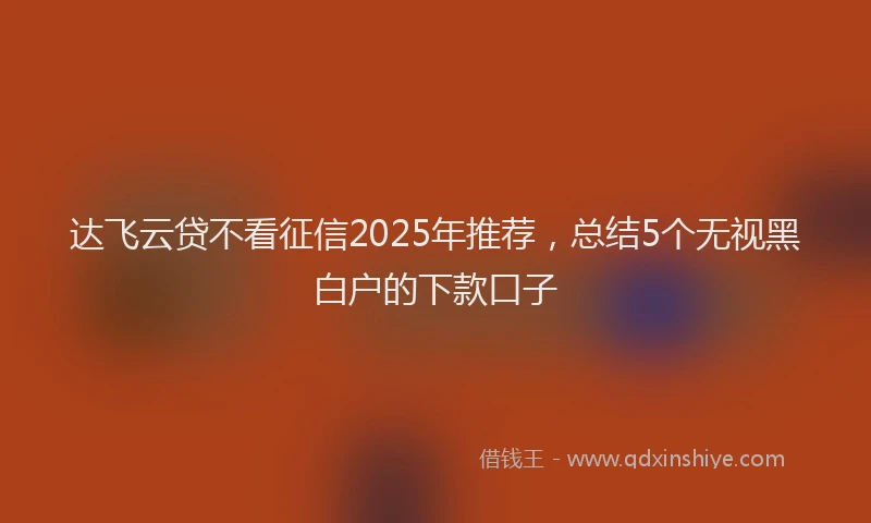 达飞云贷不看征信2025年推荐，总结5个无视黑白户的下款口子