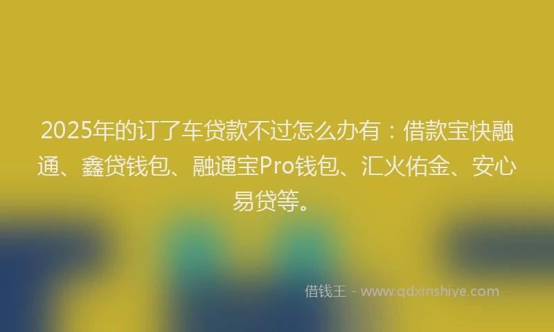 2025年的订了车贷款不过怎么办有：借款宝快融通、鑫贷钱包、融通宝Pro钱包、汇火佑金、安心易贷等。
