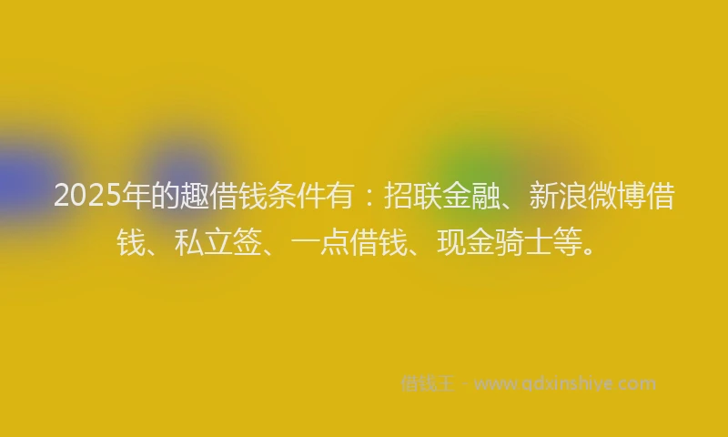 2025年的趣借钱条件有：招联金融、新浪微博借钱、私立签、一点借钱、现金骑士等。