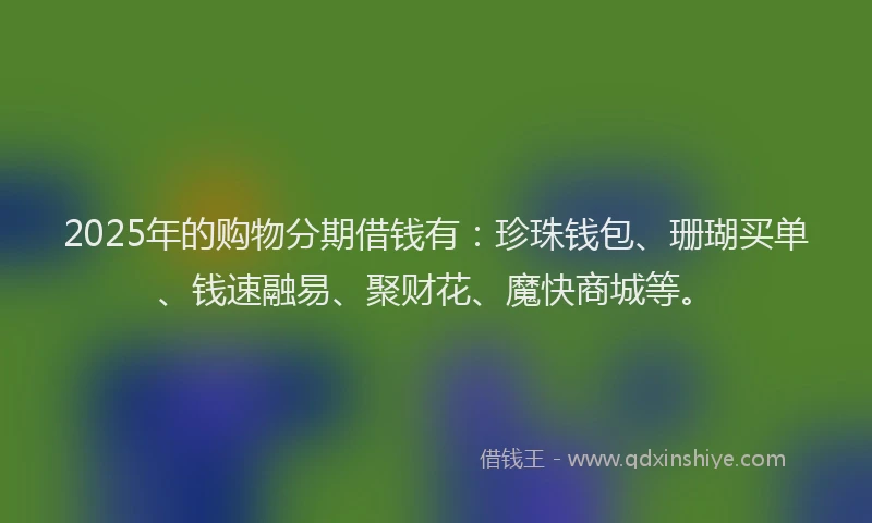 2025年的购物分期借钱有：珍珠钱包、珊瑚买单、钱速融易、聚财花、魔快商城等。