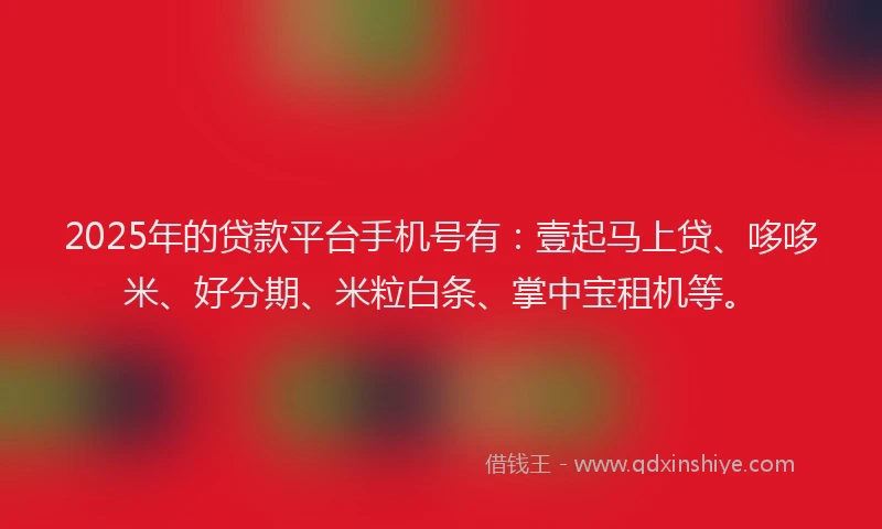 2025年的贷款平台手机号有：壹起马上贷、哆哆米、好分期、米粒白条、掌中宝租机等。