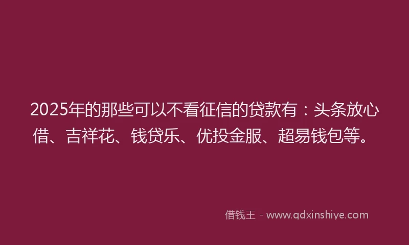 2025年的那些可以不看征信的贷款有：头条放心借、吉祥花、钱贷乐、优投金服、超易钱包等。