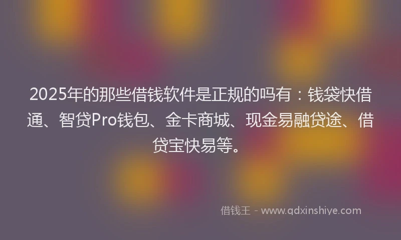 2025年的那些借钱软件是正规的吗有：钱袋快借通、智贷Pro钱包、金卡商城、现金易融贷途、借贷宝快易等。