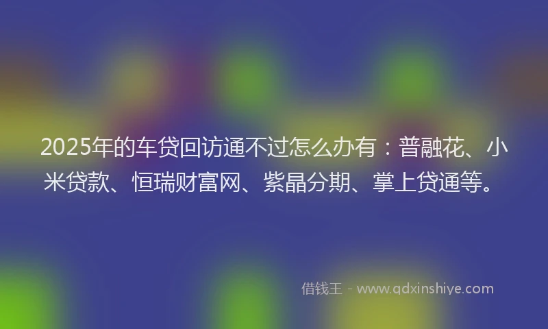 2025年的车贷回访通不过怎么办有：普融花、小米贷款、恒瑞财富网、紫晶分期、掌上贷通等。