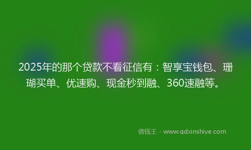 2025年的那个贷款不看征信有：智享宝钱包、珊瑚买单、优速购、现金秒到融、360速融等。
