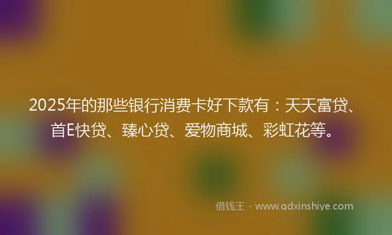 2025年的那些银行消费卡好下款有：天天富贷、首E快贷、臻心贷、爱物商城、彩虹花等。
