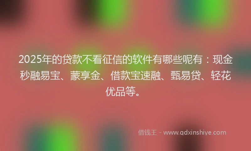 2025年的贷款不看征信的软件有哪些呢有：现金秒融易宝、蒙享金、借款宝速融、甄易贷、轻花优品等。