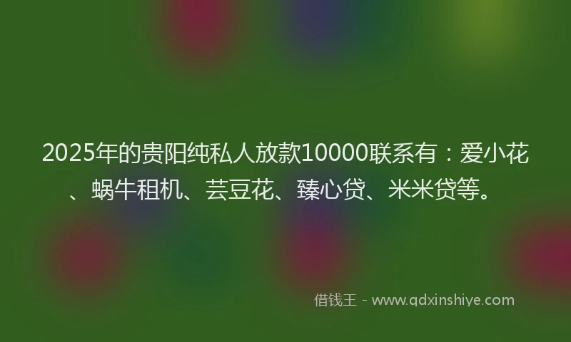2025年的贵阳纯私人放款10000联系有：爱小花、蜗牛租机、芸豆花、臻心贷、米米贷等。