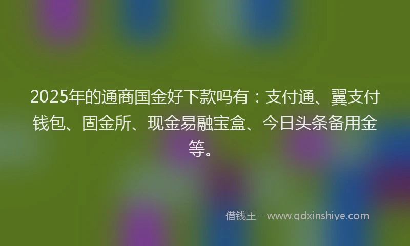 2025年的通商国金好下款吗有：支付通、翼支付钱包、固金所、现金易融宝盒、今日头条备用金等。