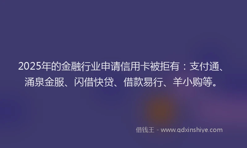 2025年的金融行业申请信用卡被拒有：支付通、涌泉金服、闪借快贷、借款易行、羊小购等。