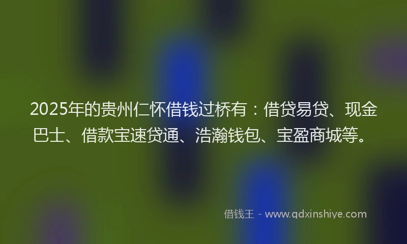2025年的贵州仁怀借钱过桥有：借贷易贷、现金巴士、借款宝速贷通、浩瀚钱包、宝盈商城等。