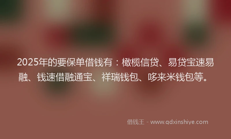 2025年的要保单借钱有：橄榄信贷、易贷宝速易融、钱速借融通宝、祥瑞钱包、哆来米钱包等。