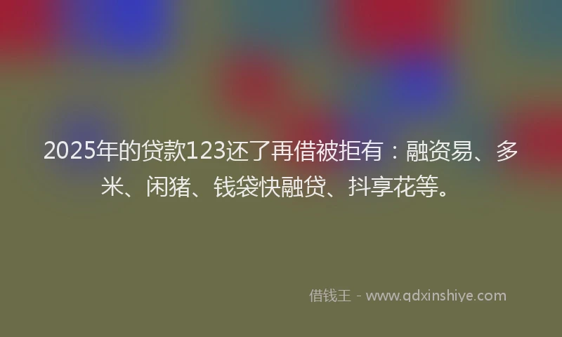 2025年的贷款123还了再借被拒有：融资易、多米、闲猪、钱袋快融贷、抖享花等。