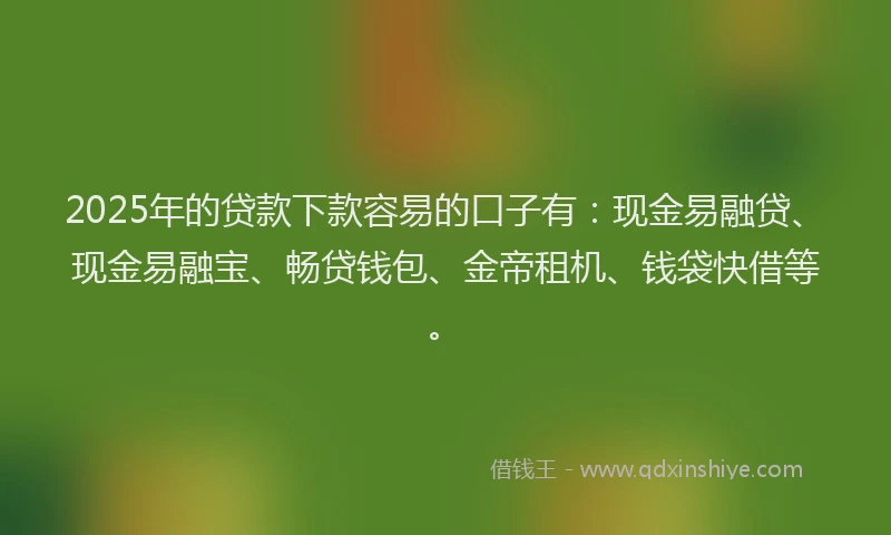 2025年的贷款下款容易的口子有：现金易融贷、现金易融宝、畅贷钱包、金帝租机、钱袋快借等。