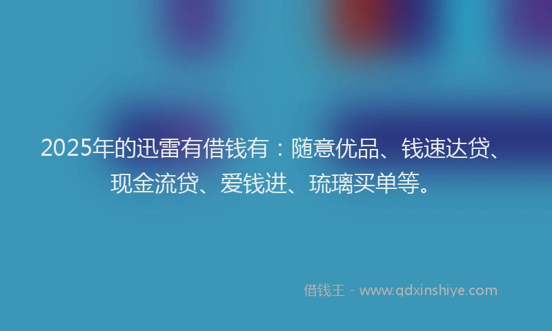 2025年的迅雷有借钱有：随意优品、钱速达贷、现金流贷、爱钱进、琉璃买单等。