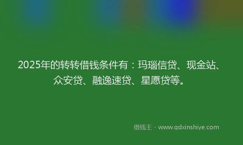 2025年的转转借钱条件有：玛瑙信贷、现金站、众安贷、融逸速贷、星愿贷等。